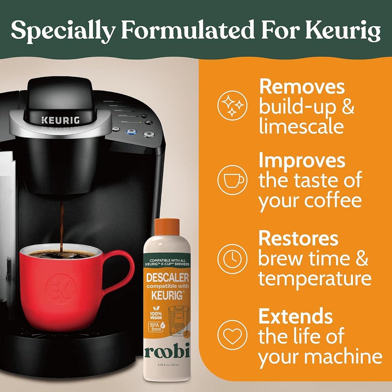 Roobi Keurig Compatible Descaling Solution. Specially Formulated for Descaling & Cleaning. 2 Uses per Bottle, 2 Pack. Carbon Neutral Keurig Descaling Kit. - Image 3